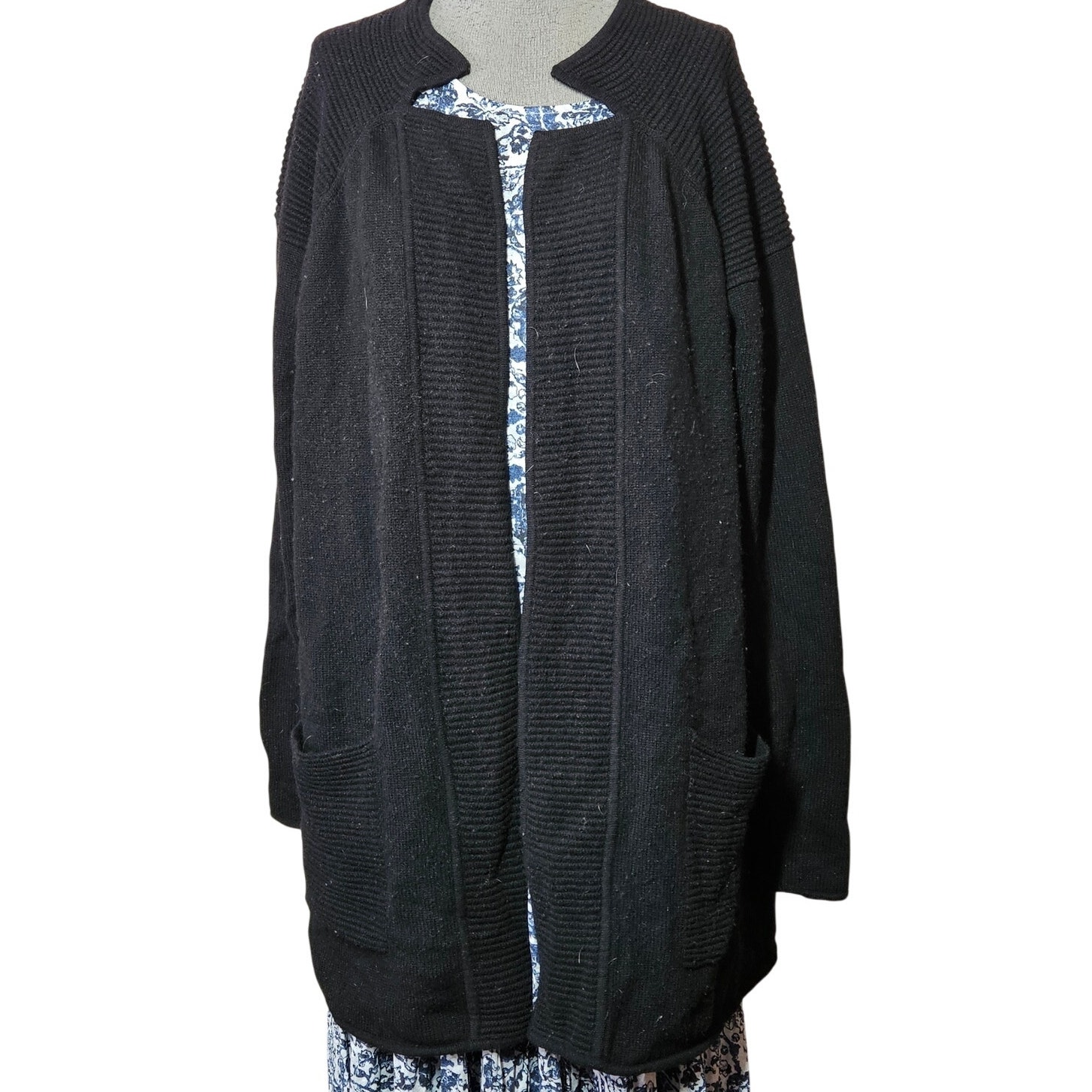 Hannah Rose Black Merino Wool And Cashmere Cardigan Sweater Size Xl
